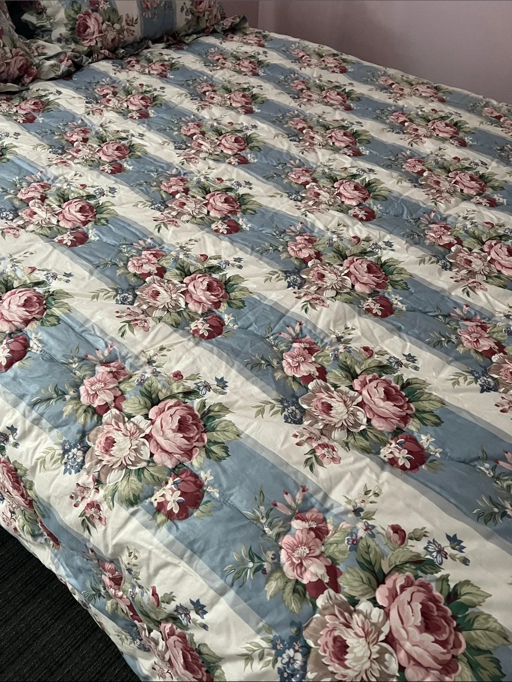 Ethan Allen Custom Bedding Shams Floral Strip Victorian Cottagecore Shabby Chic